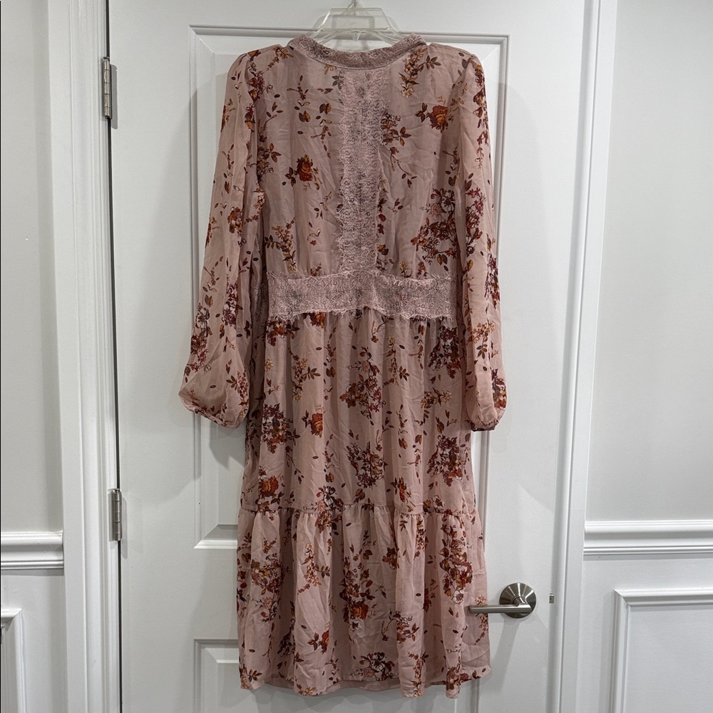 Xhilaration Blush Floral Long-Sleeve Midi Dress